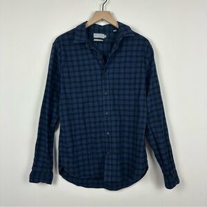 Vince Men's Classic Fit Blue & Black Gingham Plaid Button Down Shirt, M